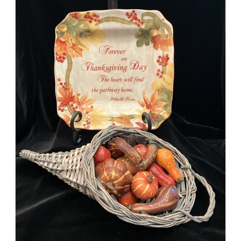 222 Fifth Autumn Family Celebration 10in Serving Dish & Thanksgiving Cornucopia